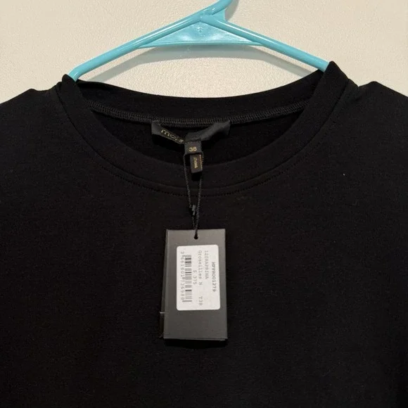 Maje NWT Raprina Mixed Material Midi Dress in Black Floral Size 38 (Medium) - Picture 5 of 11